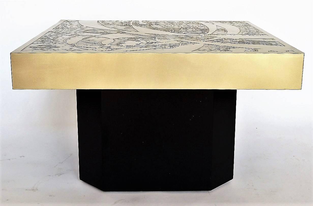 German Metal Coffee Table with Oxidized Plate Signed by Bernhard Rohne, 1960s 1