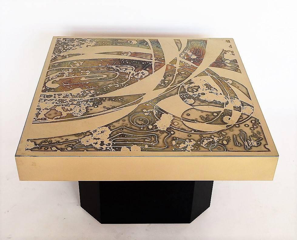 German Metal Coffee Table with Oxidized Plate Signed by Bernhard Rohne, 1960s 2
