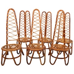 French Riviera Midcentury Bamboo Chairs, Set of Six