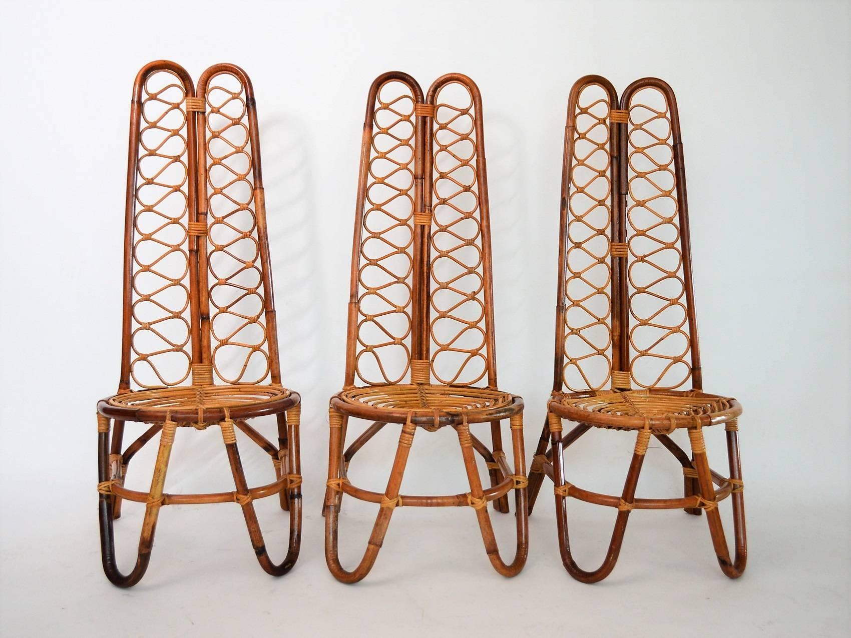 French Riviera Midcentury Bamboo Chairs, Set of Six In Excellent Condition In Morazzone, Varese