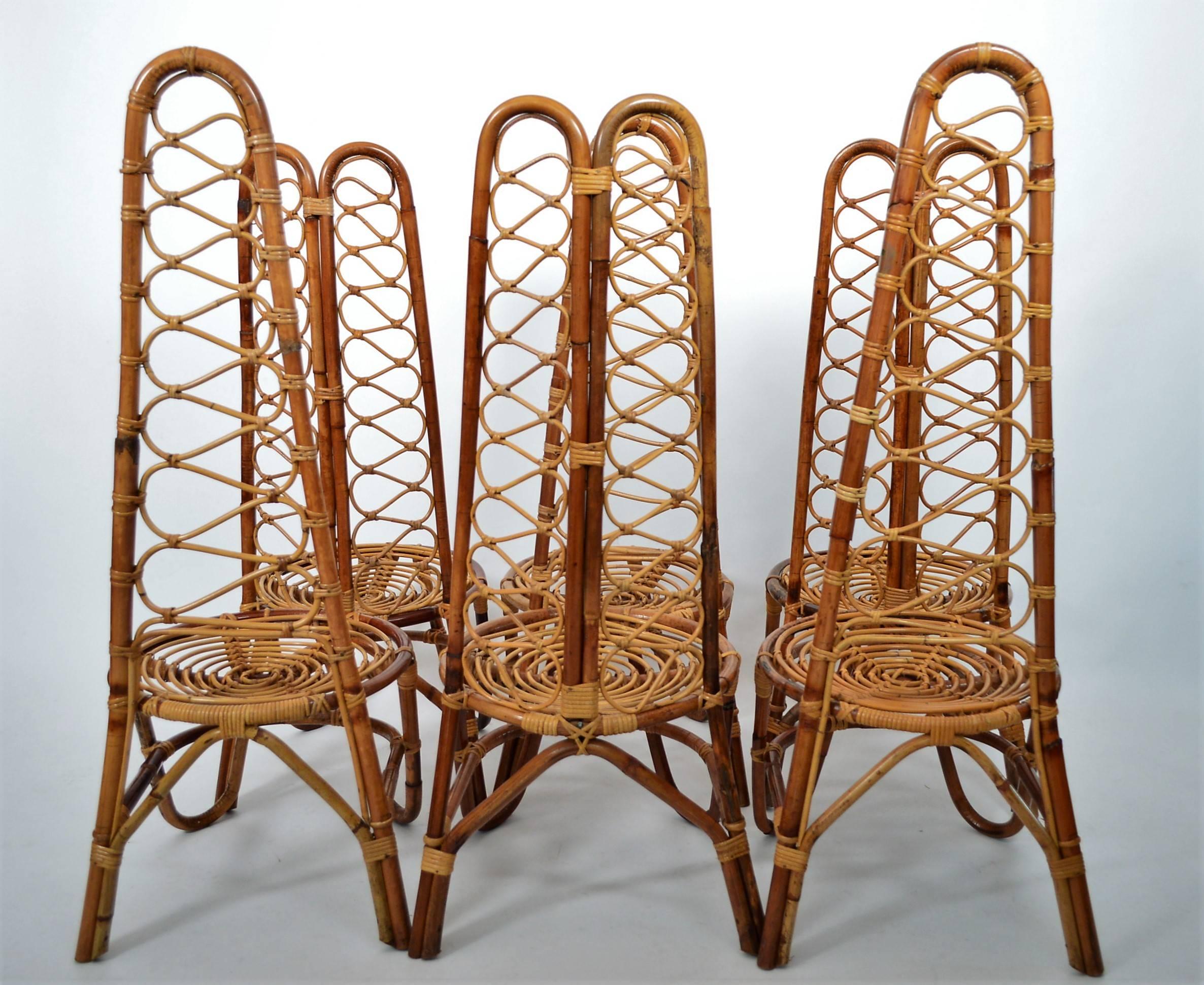 French Riviera Midcentury Bamboo Chairs, Set of Six 4