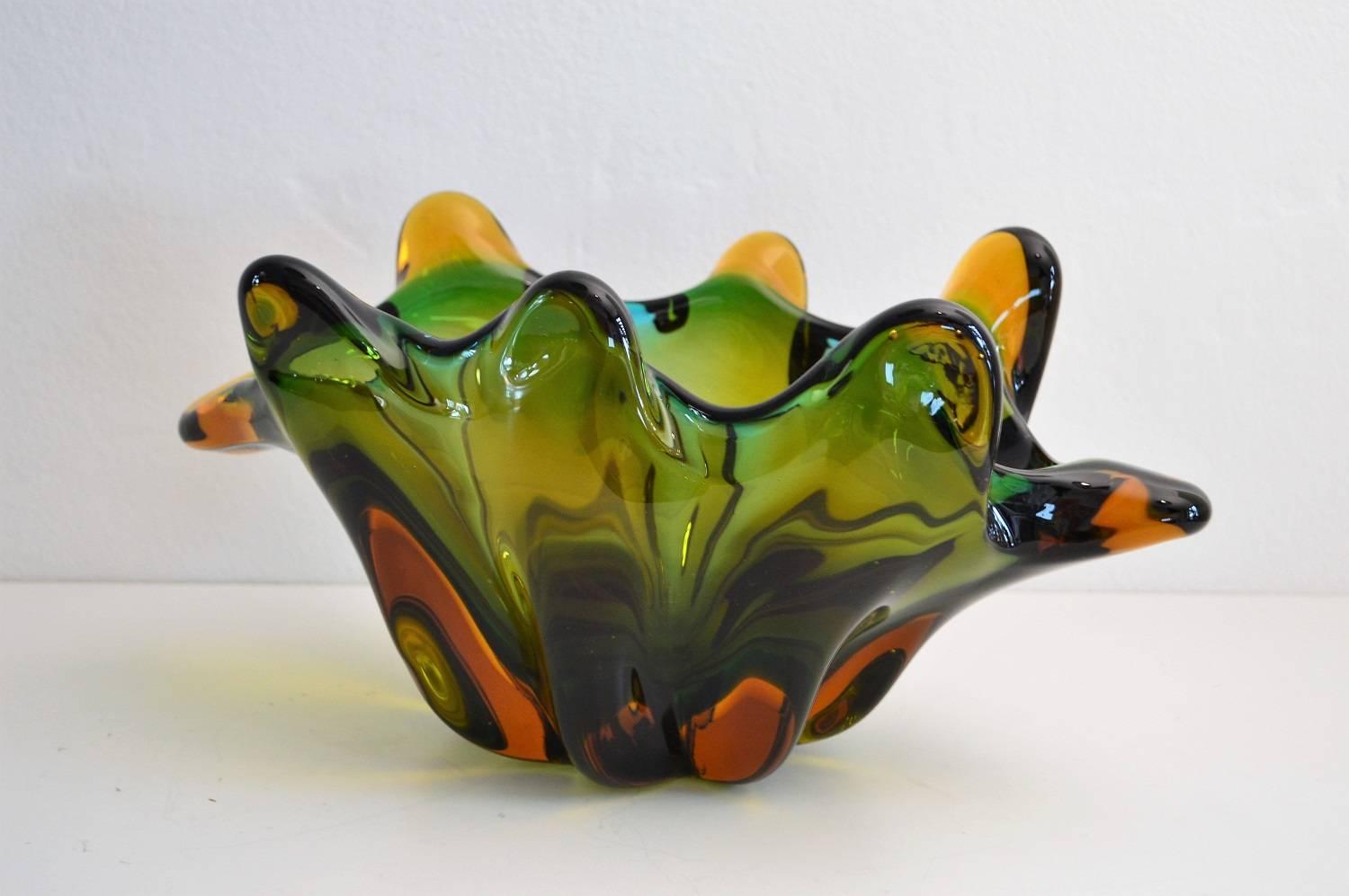 Hand-Crafted Italian Murano Glass Bowl Centerpiece or Glass Sculpture, 1950s