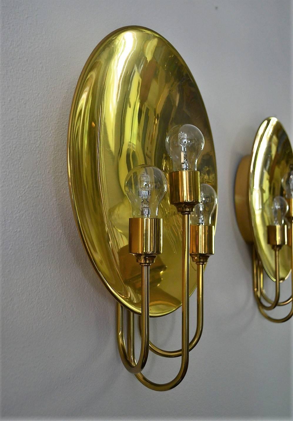 German Midcentury Brass Wall Lights or Sconces by Florian Schulz, 1970s In Good Condition In Morazzone, Varese