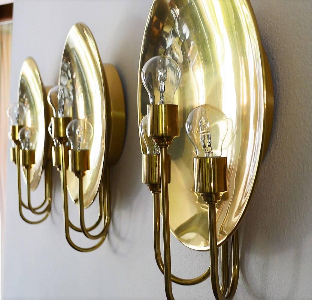 Mid-20th Century German Midcentury Brass Wall Lights or Sconces by Florian Schulz, 1970s