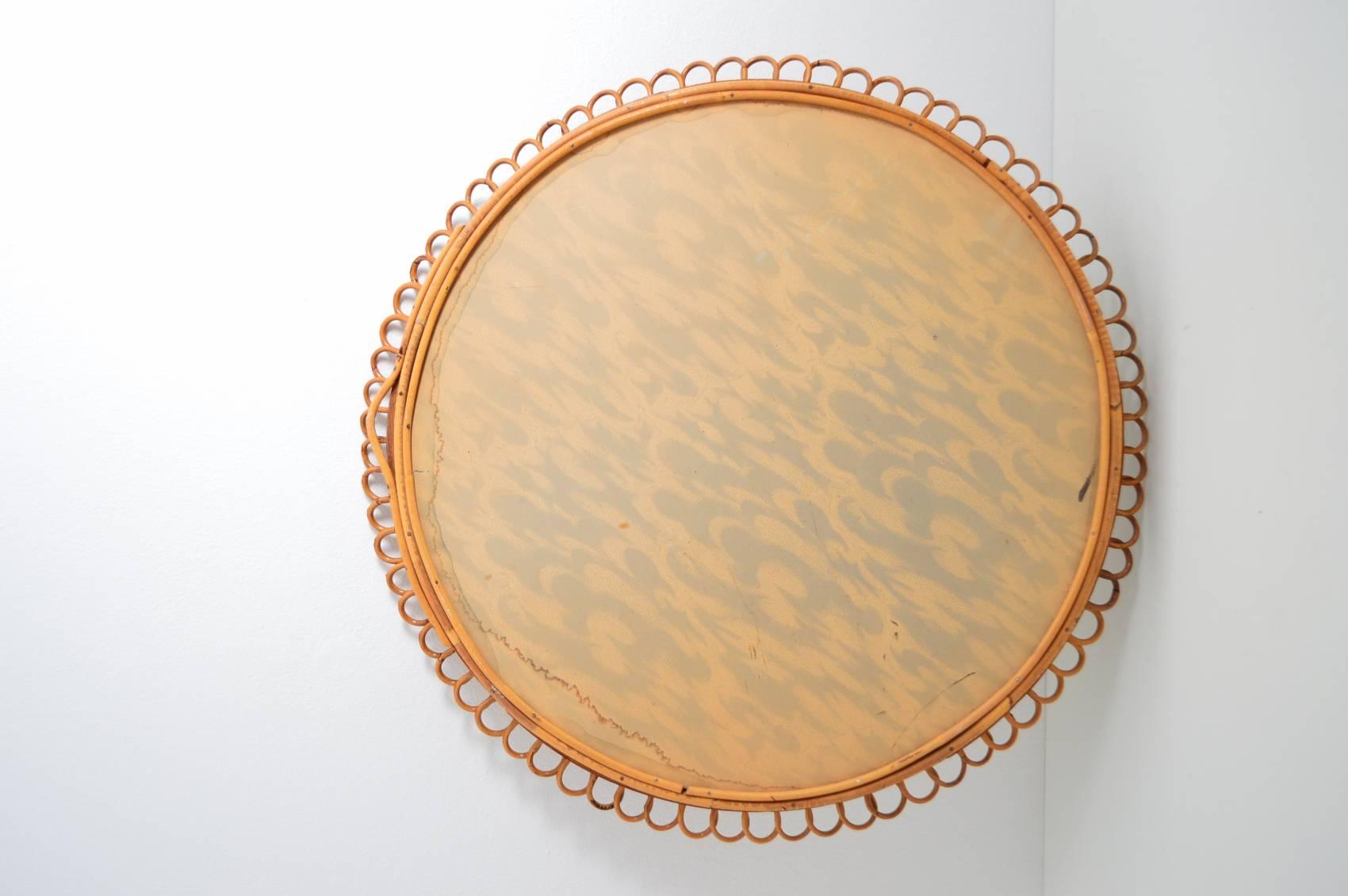 Italian Rattan Wall Mirror Riviera Style, 1970s 4