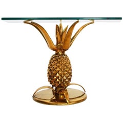 French Regency Pineapple Side Table Made of Full Brass, 1970s