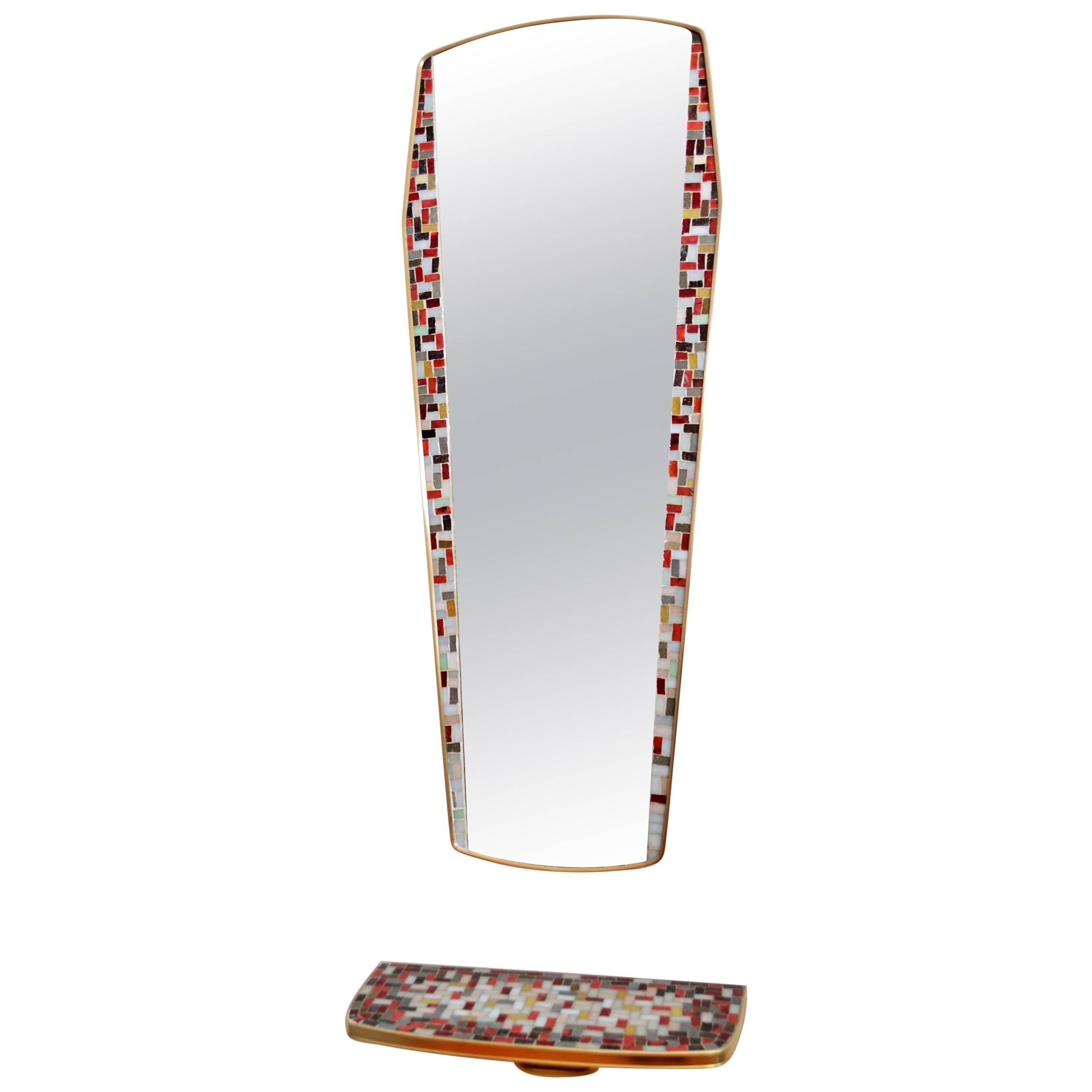 German Mirror and Console with Mosaic, 1950s