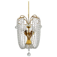 Vintage Austrian Midcentury Crystal Glass and Brass Chandelier, 1950s