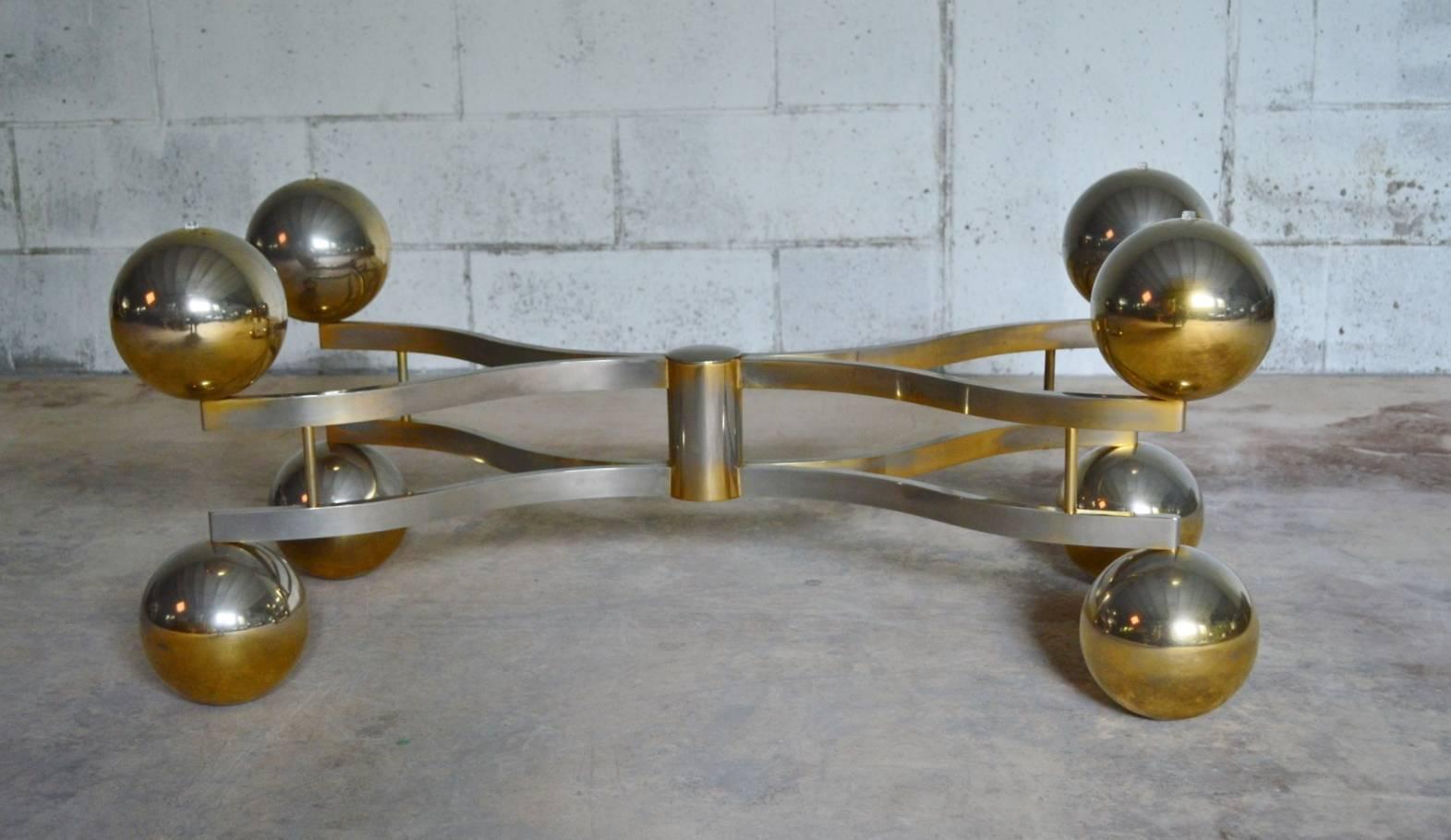 Mid-Century Modern Midcentury Space Age Coffee Table with Brass Finish and Smoke Glass, 1970s