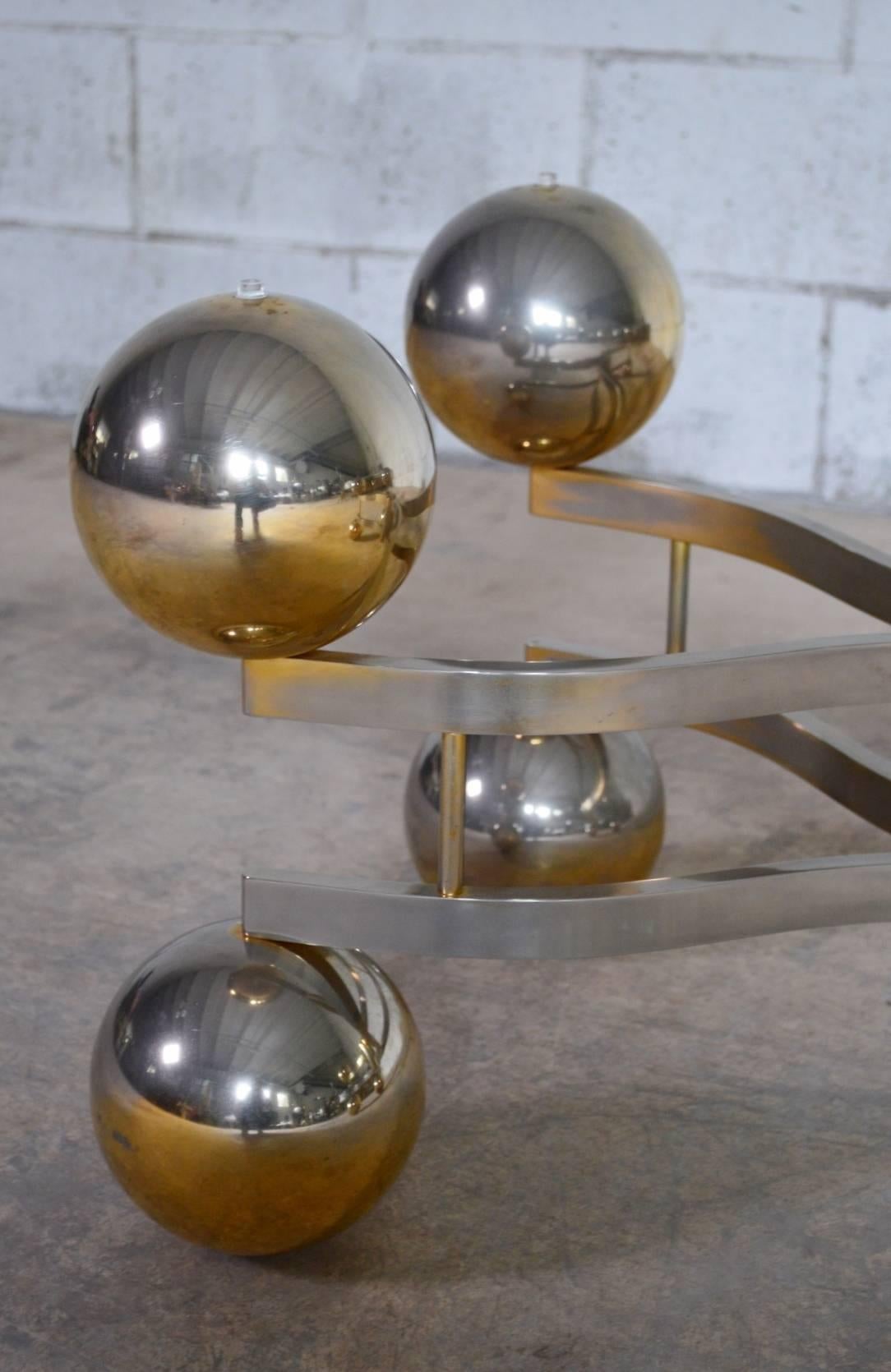 German Midcentury Space Age Coffee Table with Brass Finish and Smoke Glass, 1970s