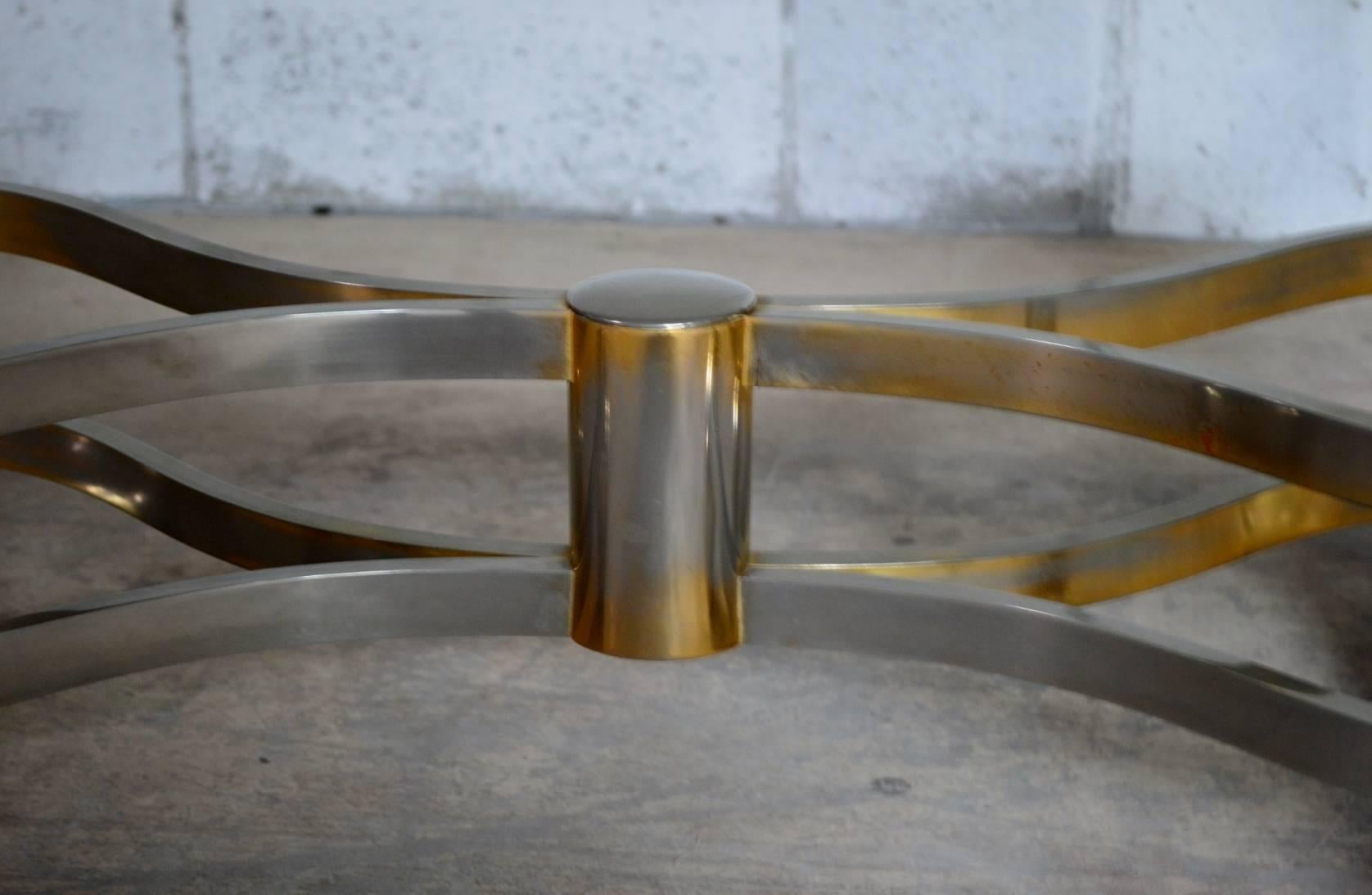 Polished Midcentury Space Age Coffee Table with Brass Finish and Smoke Glass, 1970s