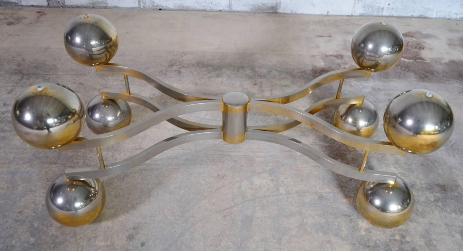 Midcentury Space Age Coffee Table with Brass Finish and Smoke Glass, 1970s 1