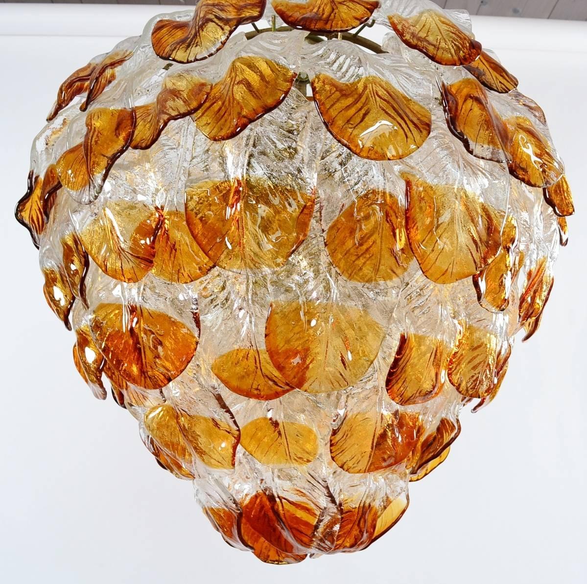 Mid-Century Modern Italian Midcentury Murano Extra Large Chandelier with 99 Crystal Glass Leafs