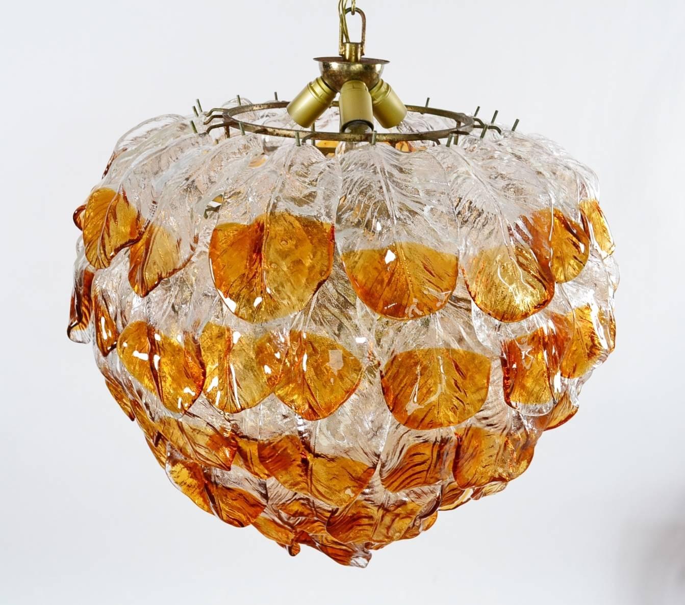 Hand-Crafted Italian Midcentury Murano Extra Large Chandelier with 99 Crystal Glass Leafs