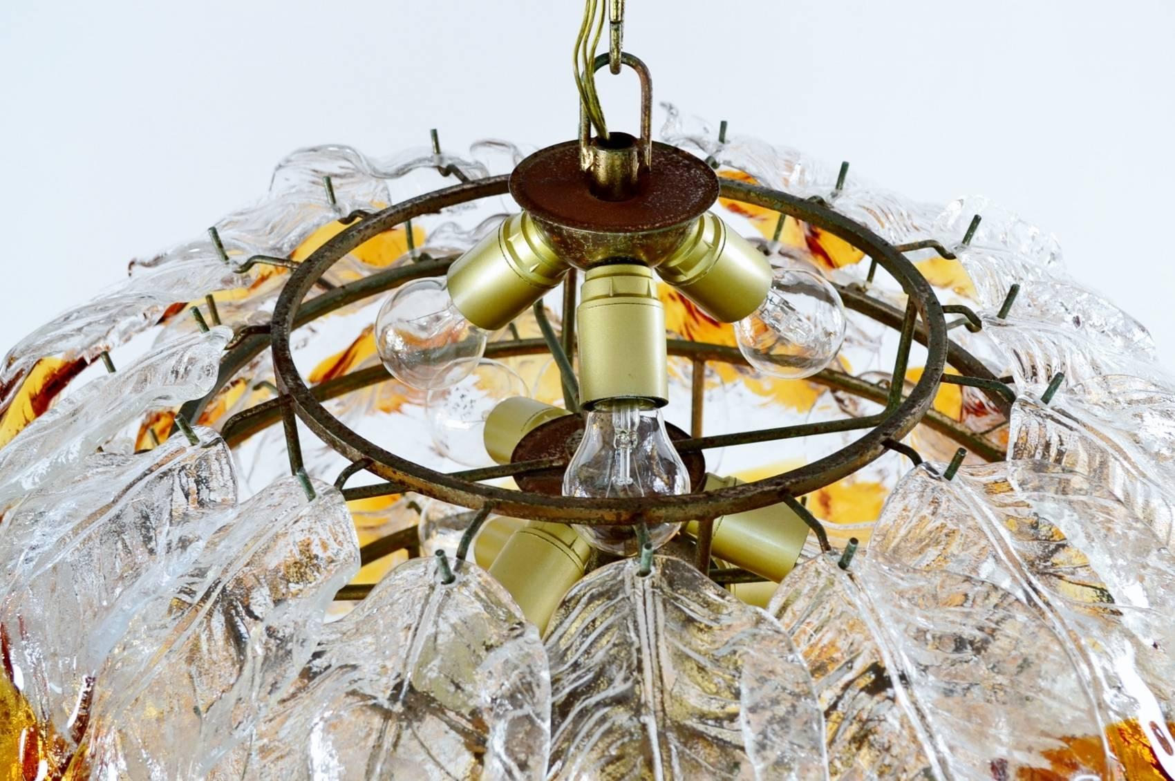 Mid-20th Century Italian Midcentury Murano Extra Large Chandelier with 99 Crystal Glass Leafs