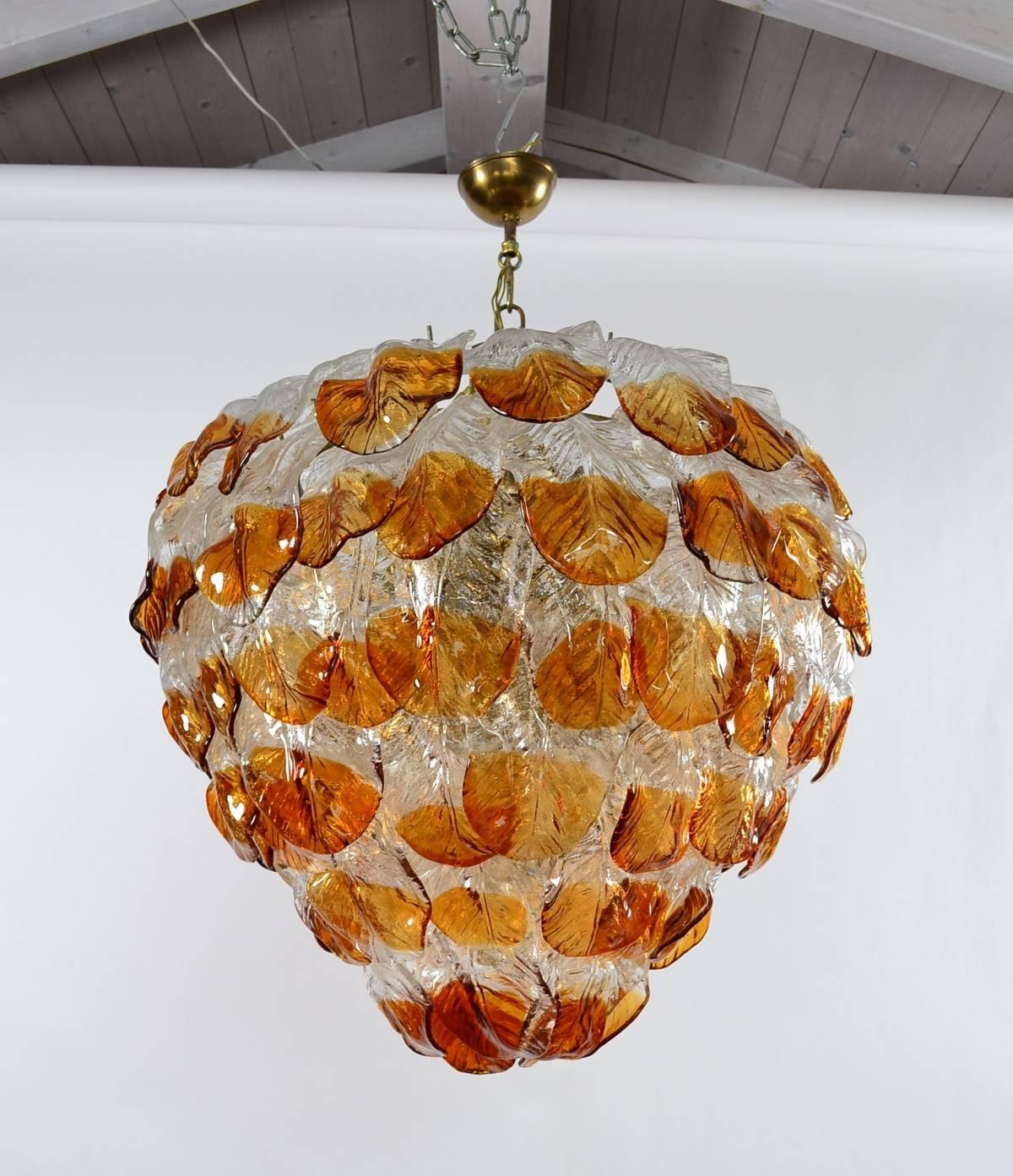Italian Midcentury Murano Extra Large Chandelier with 99 Crystal Glass Leafs 3