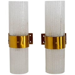 Italian Midcentury XXL Murano Brass and Crystal Glass Wall Sconces, 1960s