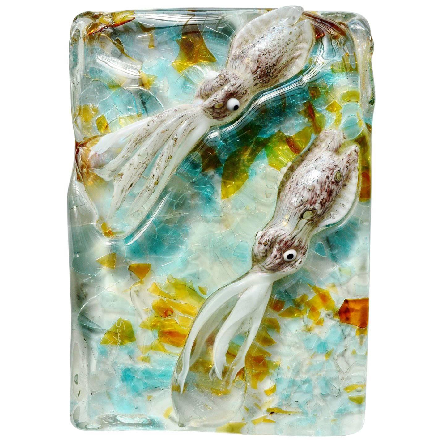 Murano Paperweight Aquarium Squid Signed by Sergio Rossi, Murano, 1970s