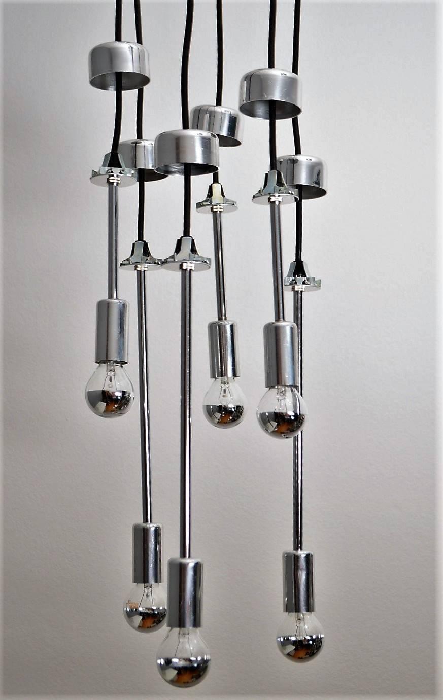 Aluminum Mid-Century Glass and Chrome Cascading Chandelier or Pendant Lamp by Doria, 1980 For Sale