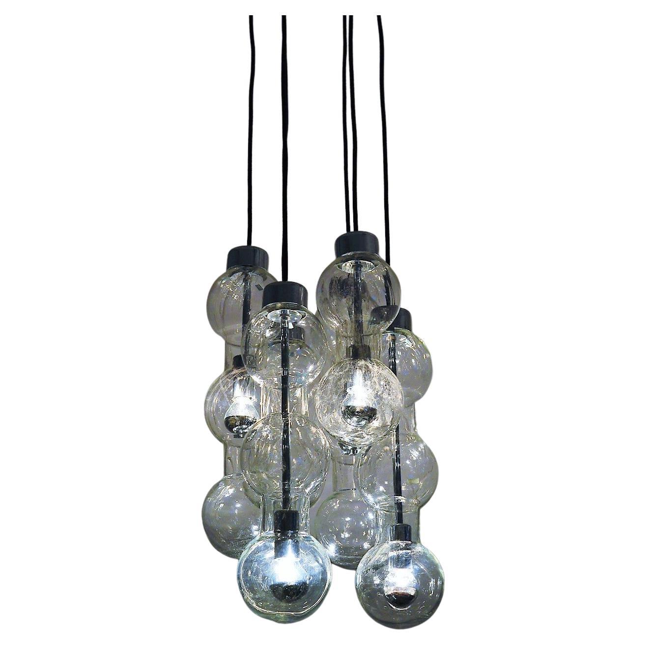 Mid-Century Modern Lustre ou lampe suspendue à cascade en verre et chrome du milieu du siècle par Doria, 1980 en vente