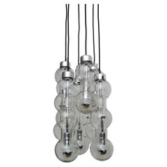 Mid-Century Glass and Chrome Cascading Chandelier or Pendant Lamp by Doria, 1980