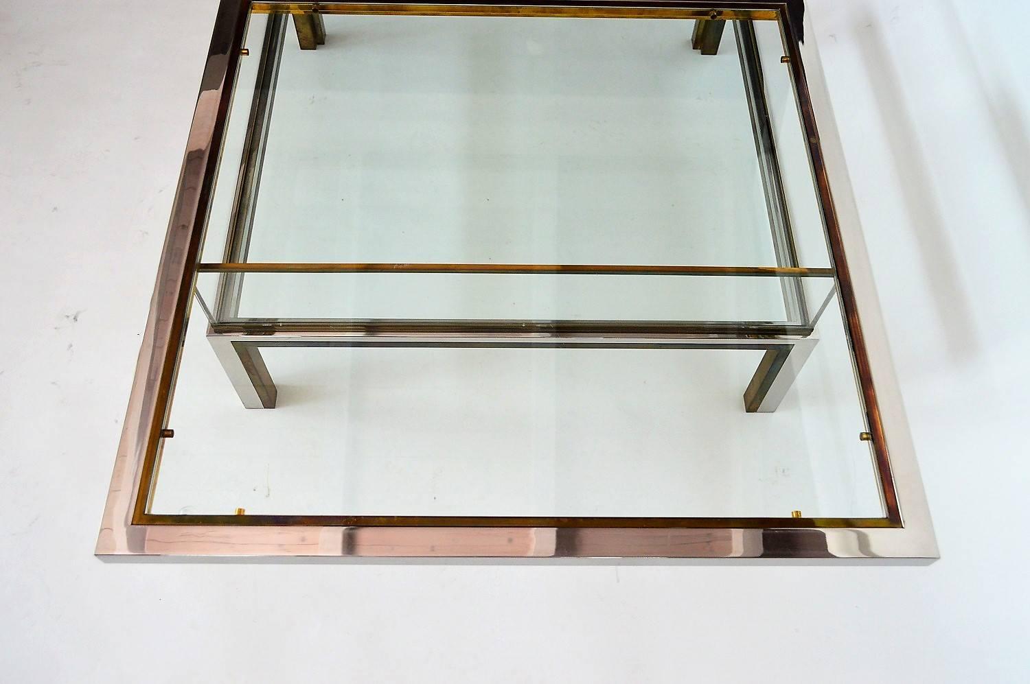 Late 20th Century Regency Brass and Chrome Coffee Table with Sliding Display Case, France, 1970s
