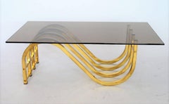 Italian Design Coffee Table with Brass Base, 1970s