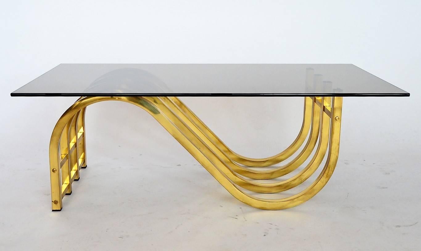 Hollywood Regency Italian Design Coffee Table with Brass Base, 1970s
