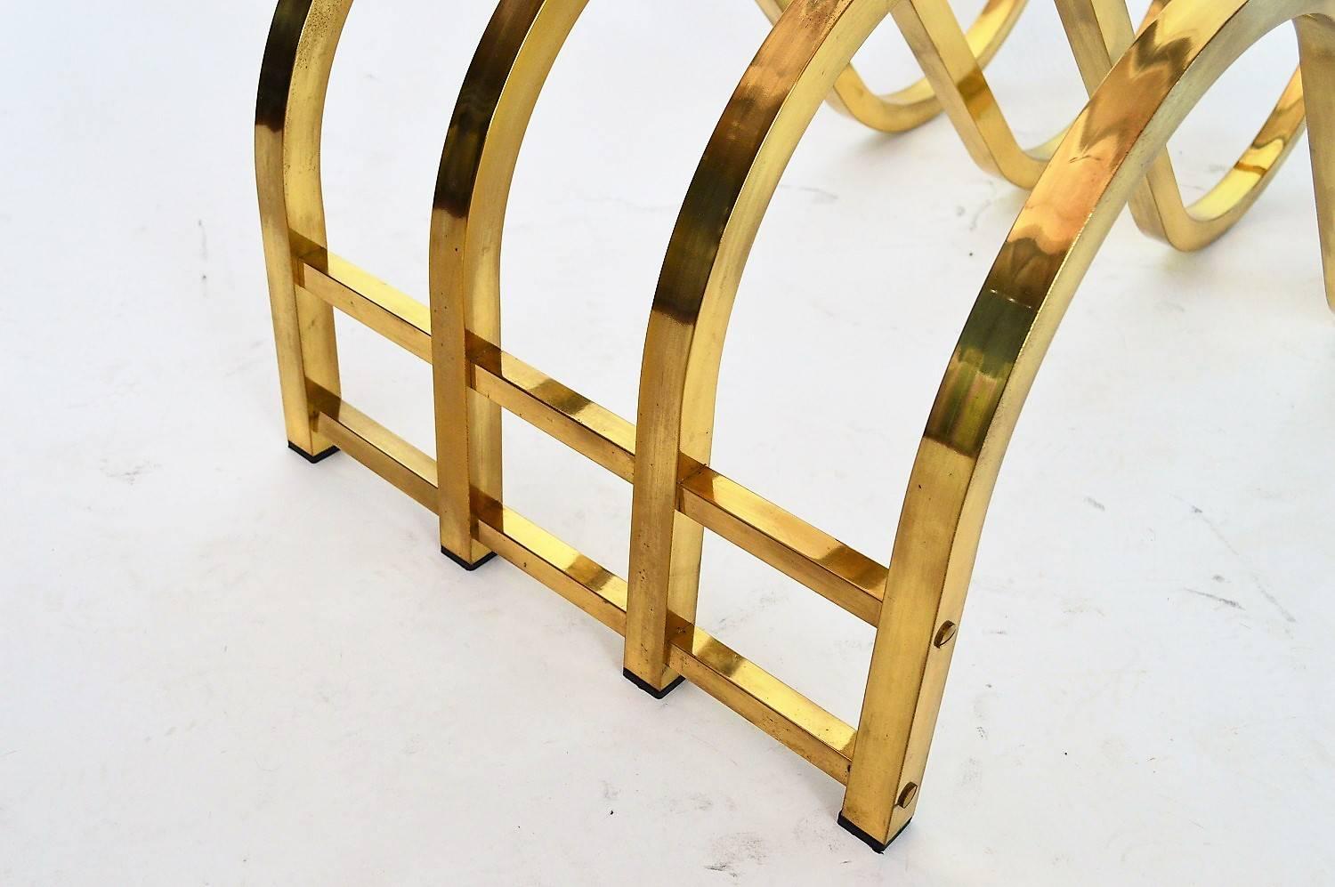 Italian Design Coffee Table with Brass Base, 1970s 1