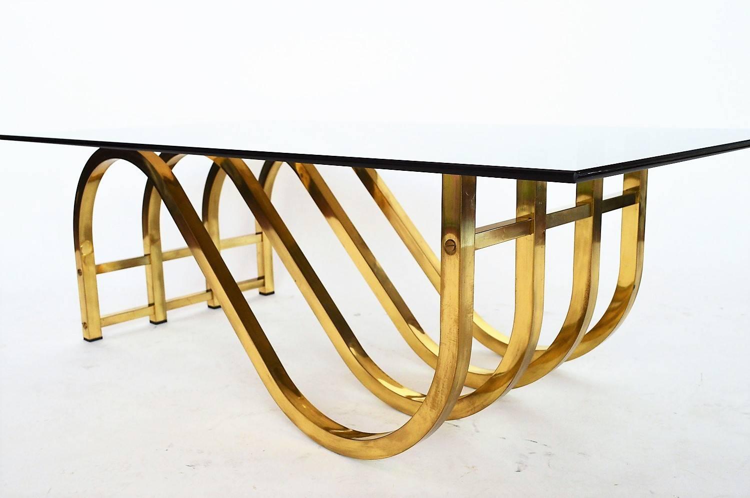 Italian Design Coffee Table with Brass Base, 1970s 4