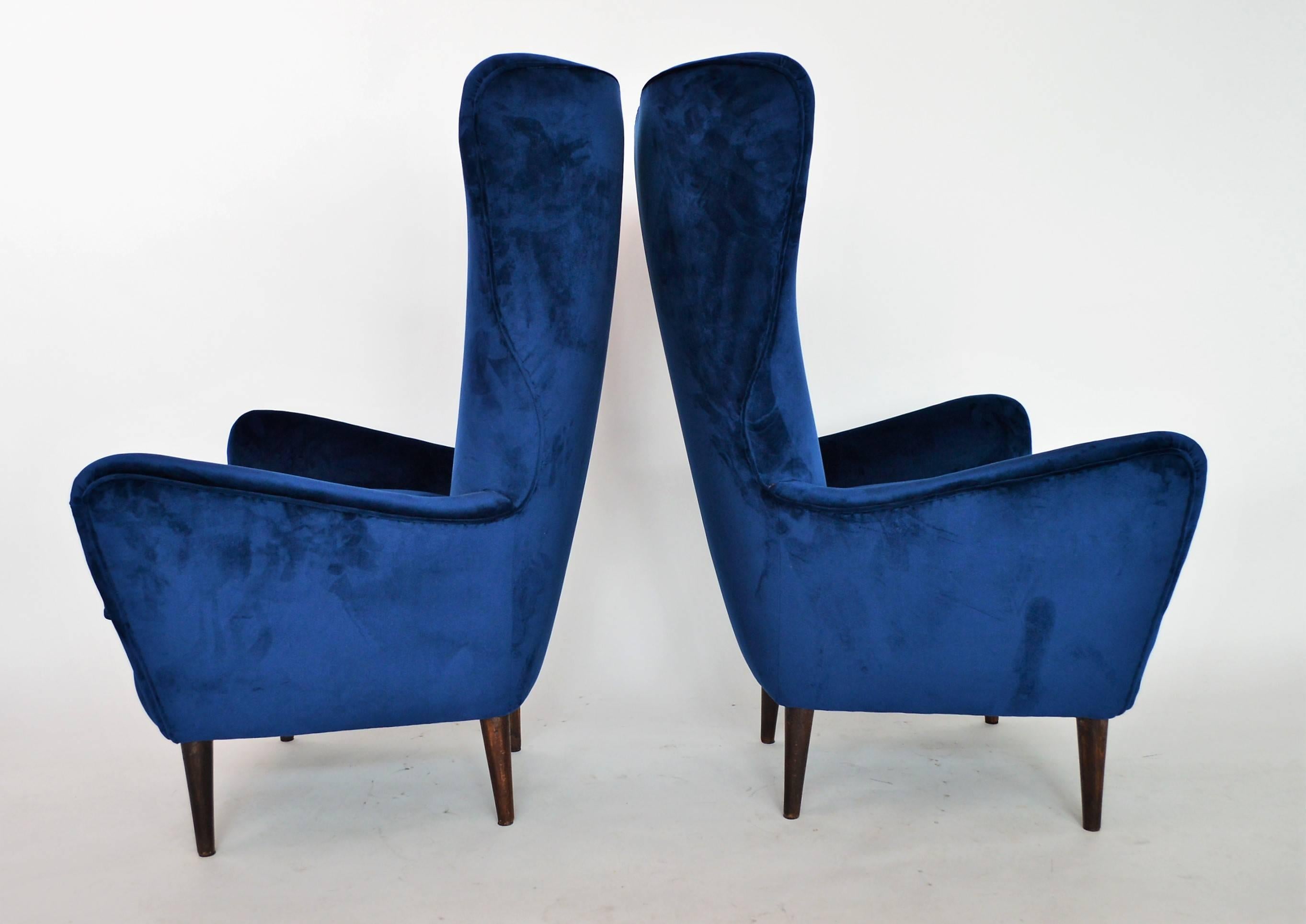 Mid-Century Modern Italian Midcentury Armchairs Restored with Royal-Blue Velvet, 1950s