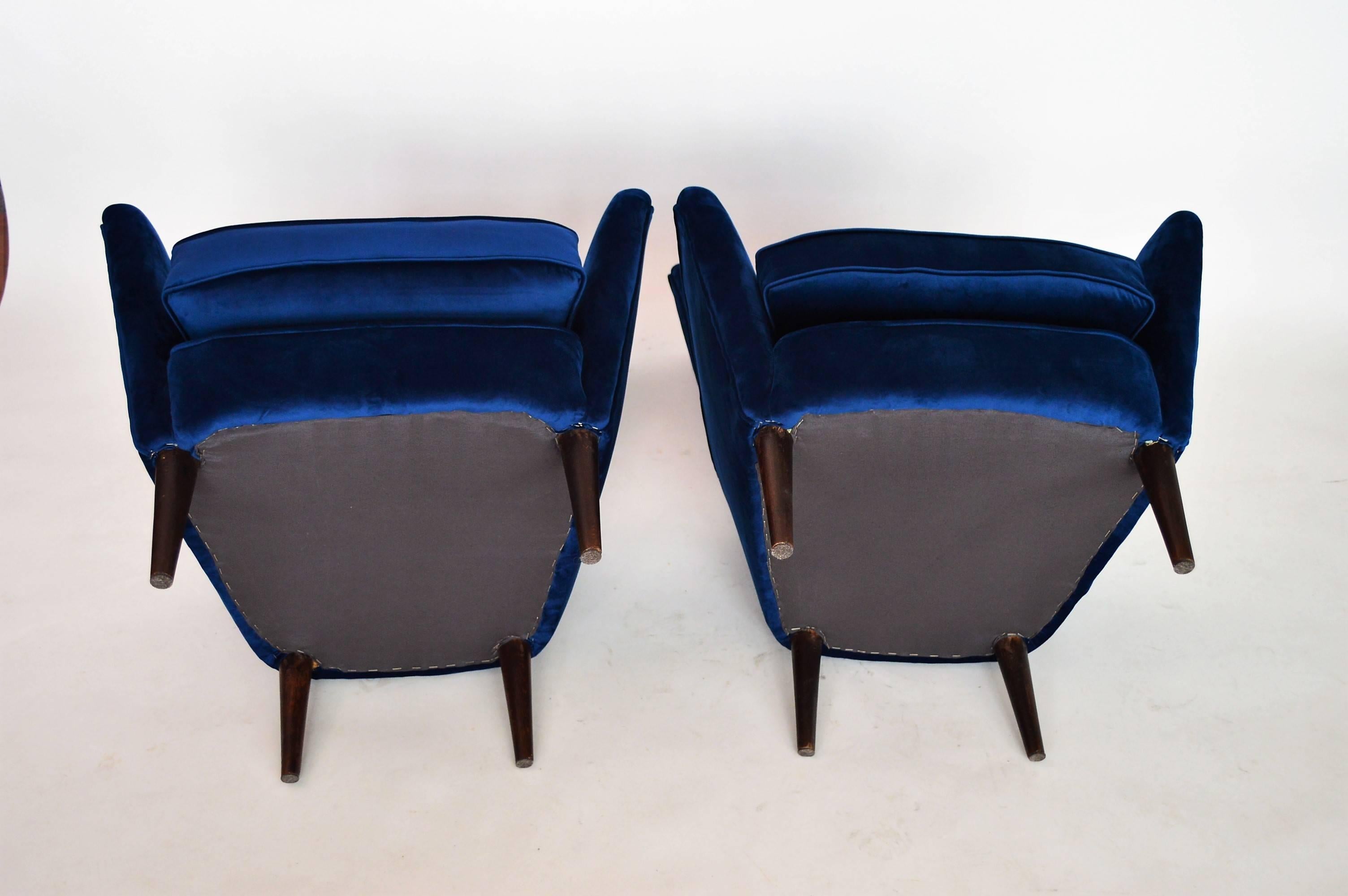 Italian Midcentury Armchairs Restored with Royal-Blue Velvet, 1950s 6