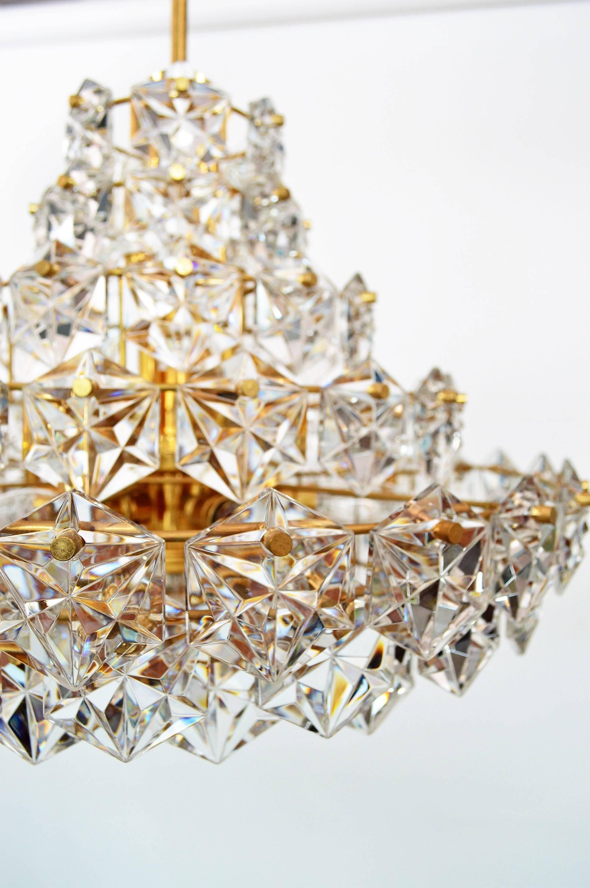 Late 20th Century Midcentury Crystal Glass Chandelier with Gilt Frame by Kinkeldey, 1970s