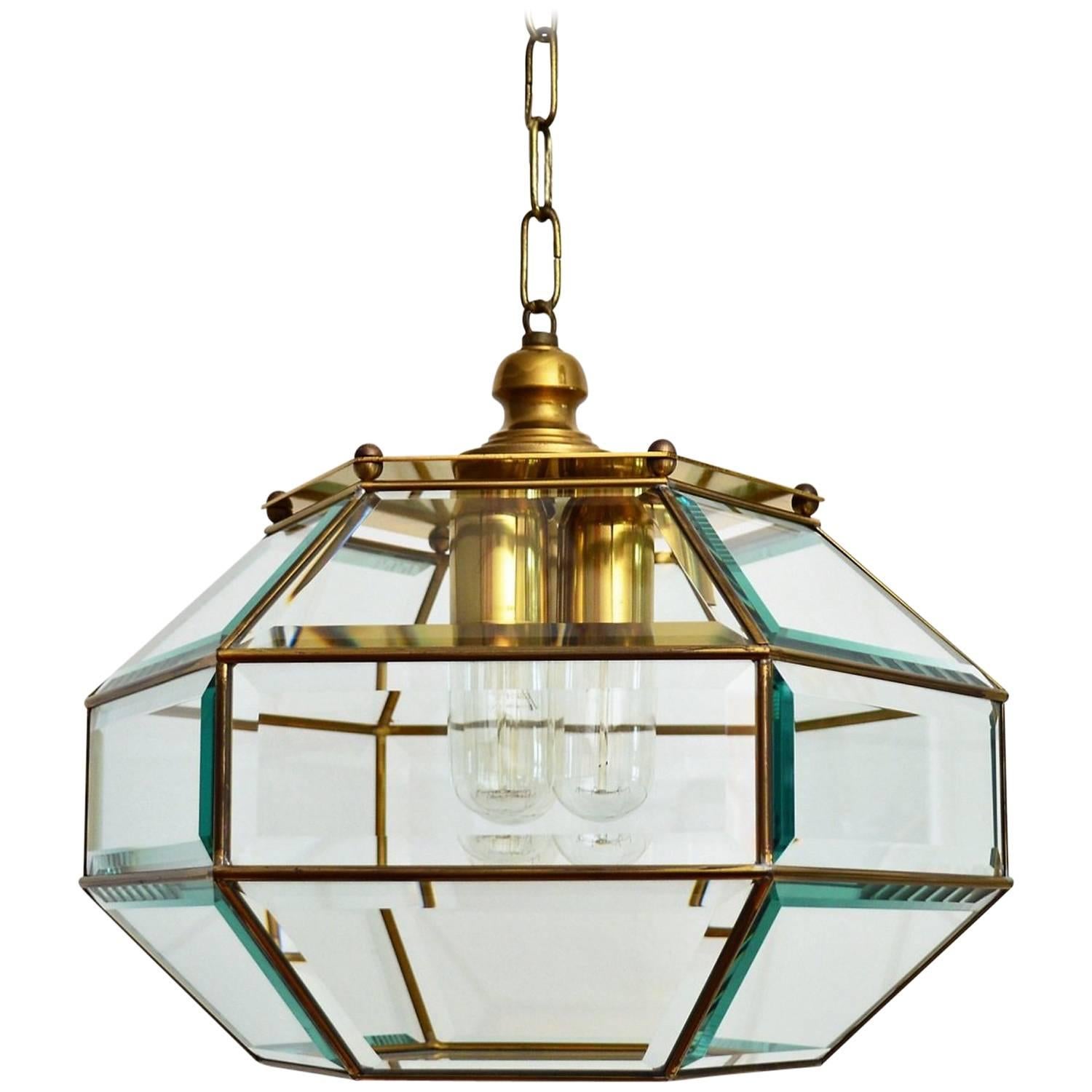 Italian Glass and Brass Ceiling Pendant or Lantern, 1960s