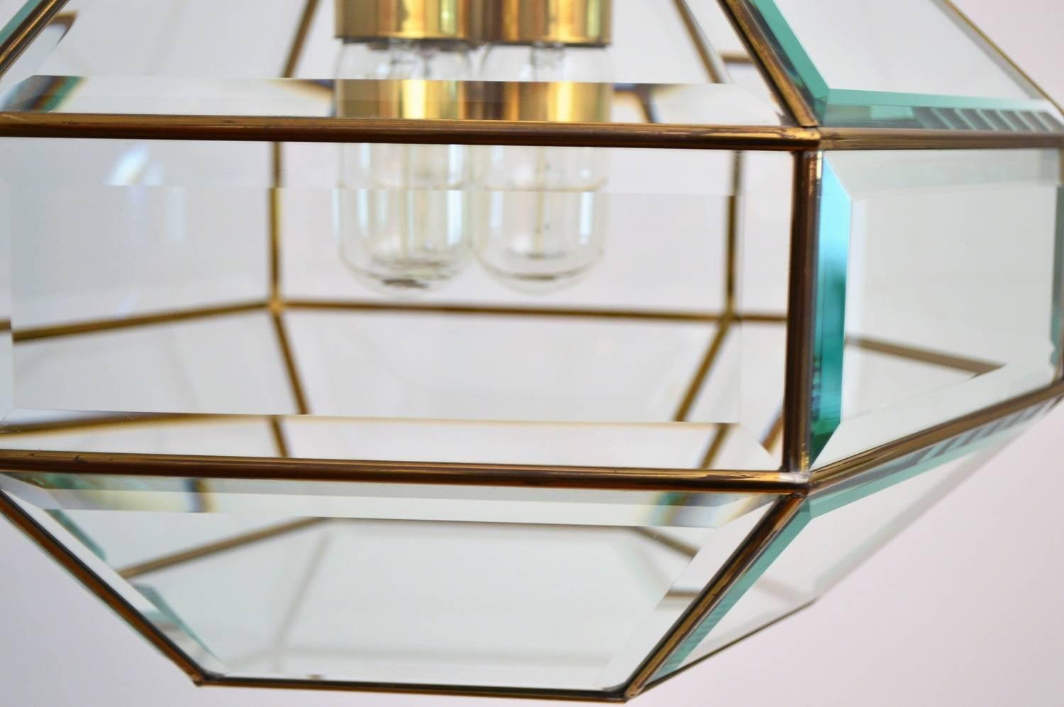 Mid-20th Century Italian Glass and Brass Ceiling Pendant or Lantern, 1960s