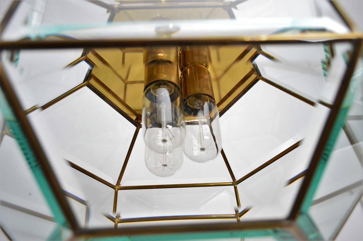 Italian Glass and Brass Ceiling Pendant or Lantern, 1960s 1