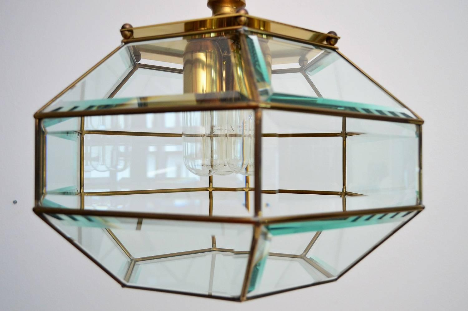 Italian Glass and Brass Ceiling Pendant or Lantern, 1960s 3