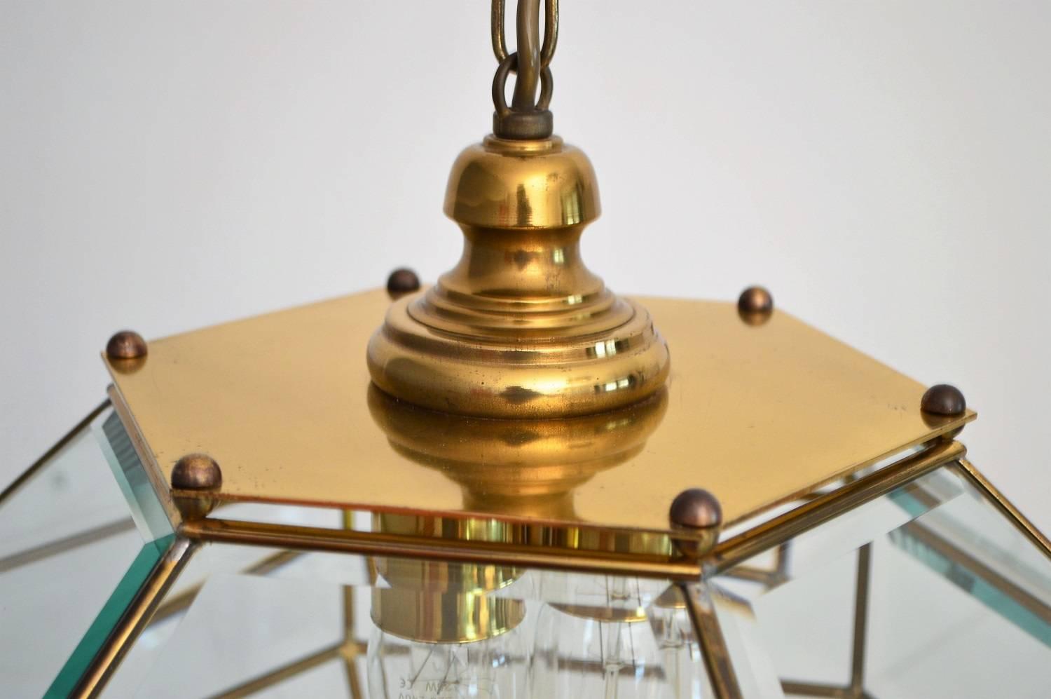 Italian Glass and Brass Ceiling Pendant or Lantern, 1960s 4