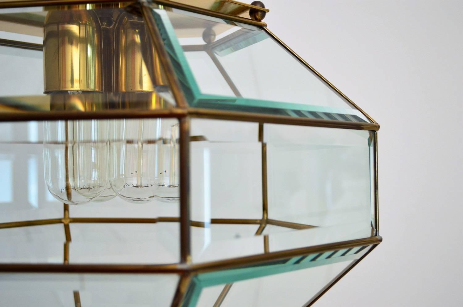 Italian Glass and Brass Ceiling Pendant or Lantern, 1960s 5