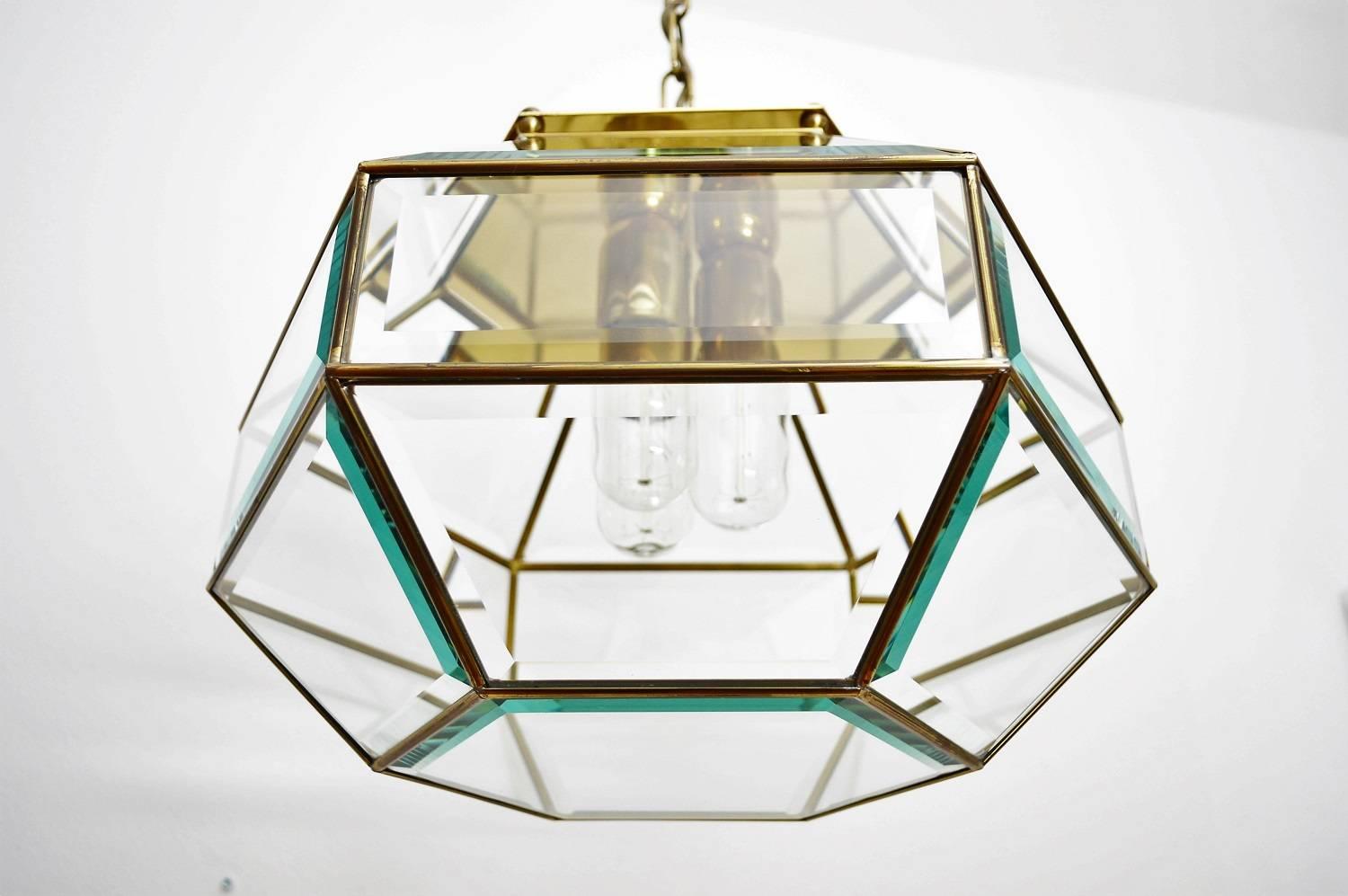Italian Glass and Brass Ceiling Pendant or Lantern, 1960s 6