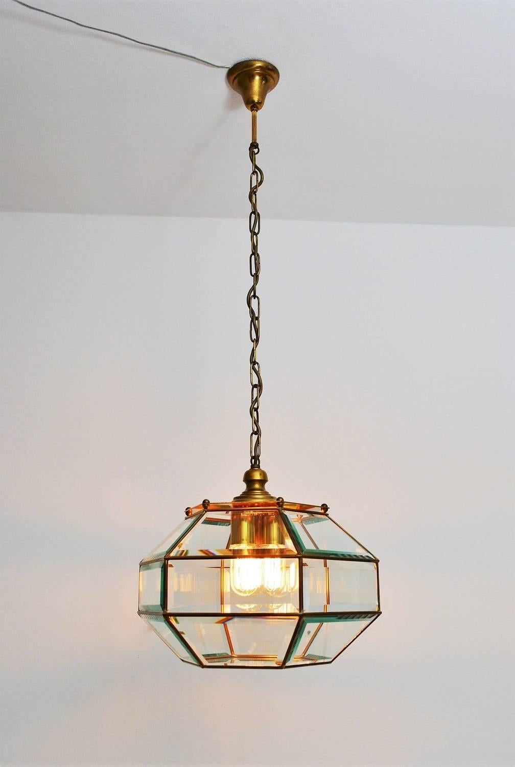 Italian Glass and Brass Ceiling Pendant or Lantern, 1960s 7