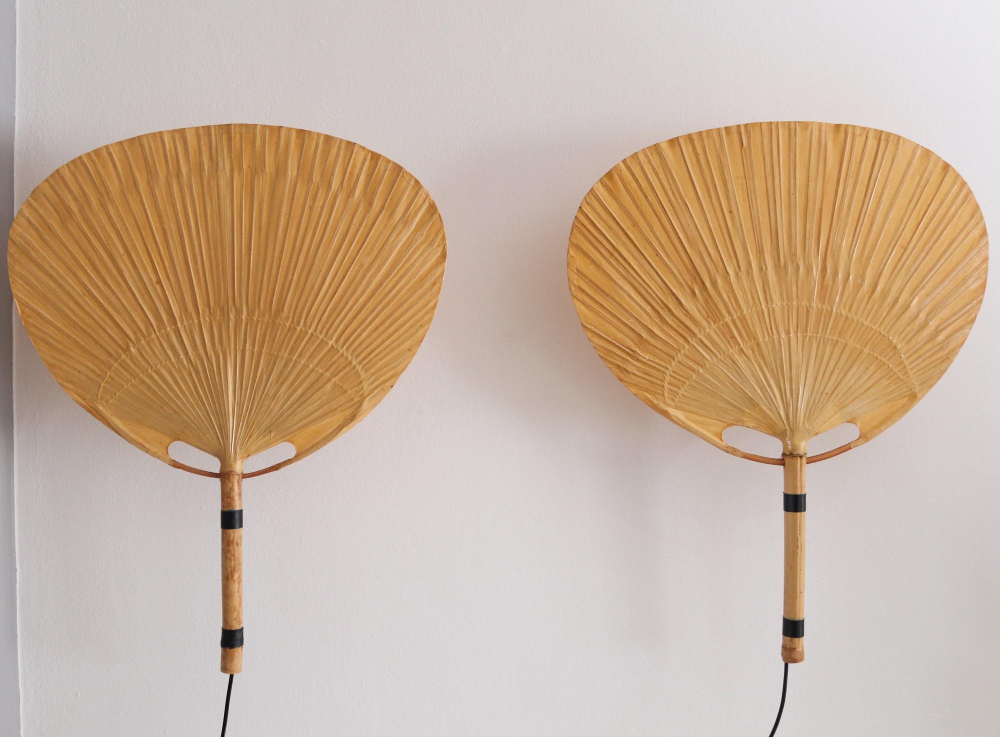 Hand-Crafted Pair of Uchiwa Wall Sconces by Ingo Maurer, Germany, 1973