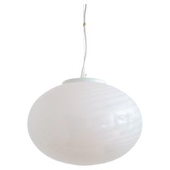 Italian Murano Midcentury Glass Globe Chandelier with Stripes and Metal Details