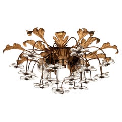 Vintage Italian Florentine Flush Mount Light with Murano Glass Flowers by Banci Florence