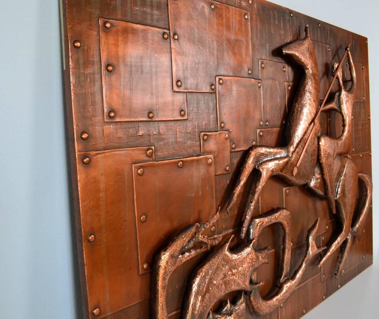 Copper Relief Wall Decoration of 'Saint and the Dragon, ' Germany, 1960s at 1stDibs
