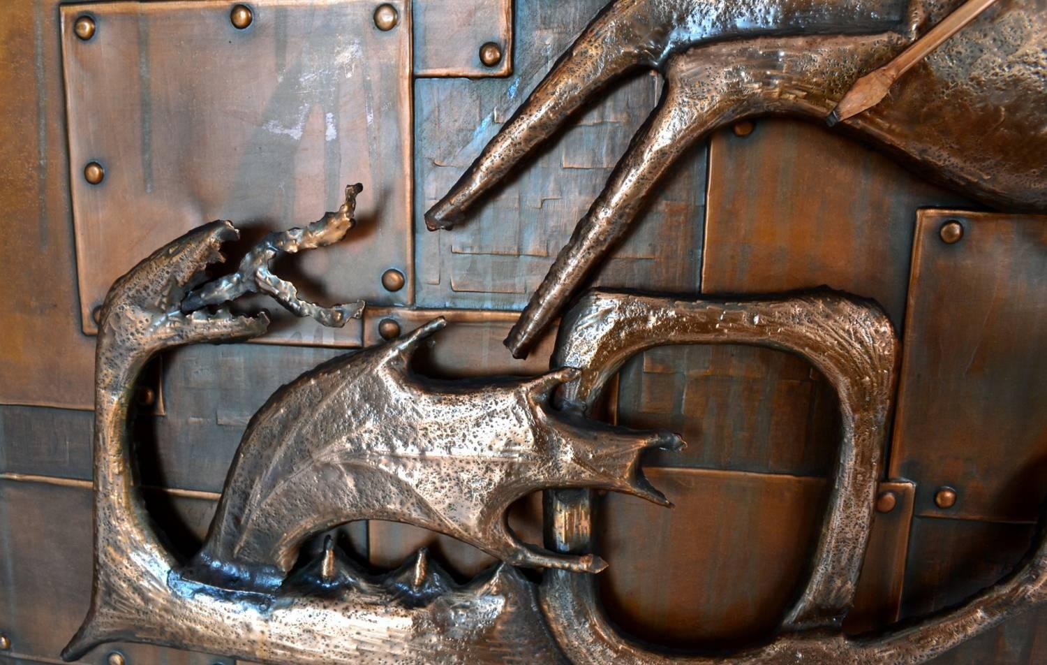 Copper Relief Wall Decoration of 'Saint George and the Dragon, ' Germany, 1960s In Excellent Condition In Morazzone, Varese