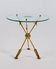 Neoclassical Tripod Italian Brass and Crystal Glass Arrow Side Table, 1960