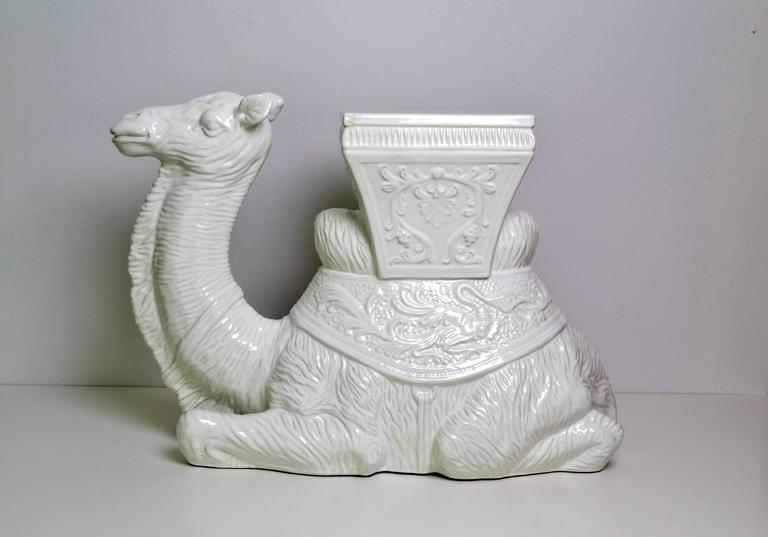 Decorative White Ceramic Camel Garden Stool Side Table 
