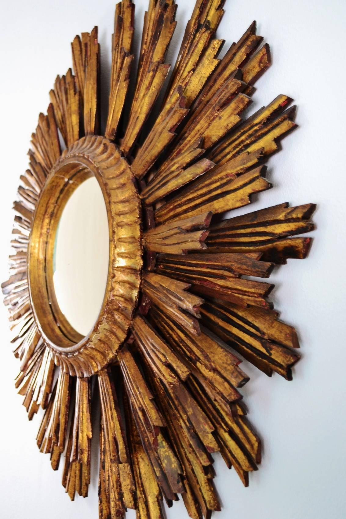 20th Century Antique Italian Sunburst Giltwood Mirror