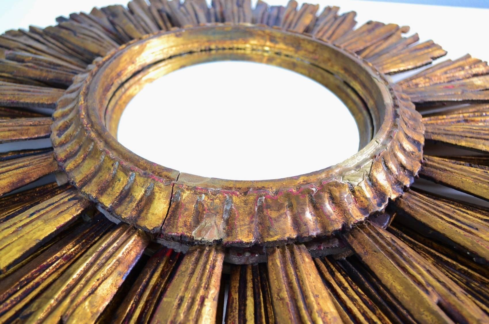 Antique Italian Sunburst Giltwood Mirror 6